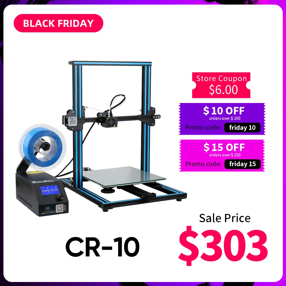 CR-10 3D принтер DIY набор большой размер печати 300*300*400 мм 1,75 мм Reprap i3 с горячей станиной+ 8 г sd-карта 200 г нити Creality 3D
