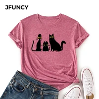 jfuncy short sleeve tshirt women cotton tees funny cartoon cat print t shirt summer lady tops female t shirt