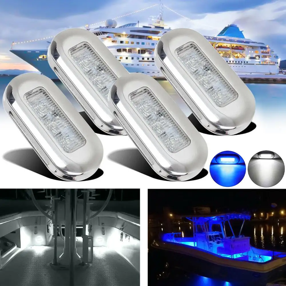 4Pcs Marker Light 3 LED Boat Marine Grade 12V Large Waterproof Cool Blue LED Courtesy Lights Stair Deck Turn Signal Lighting