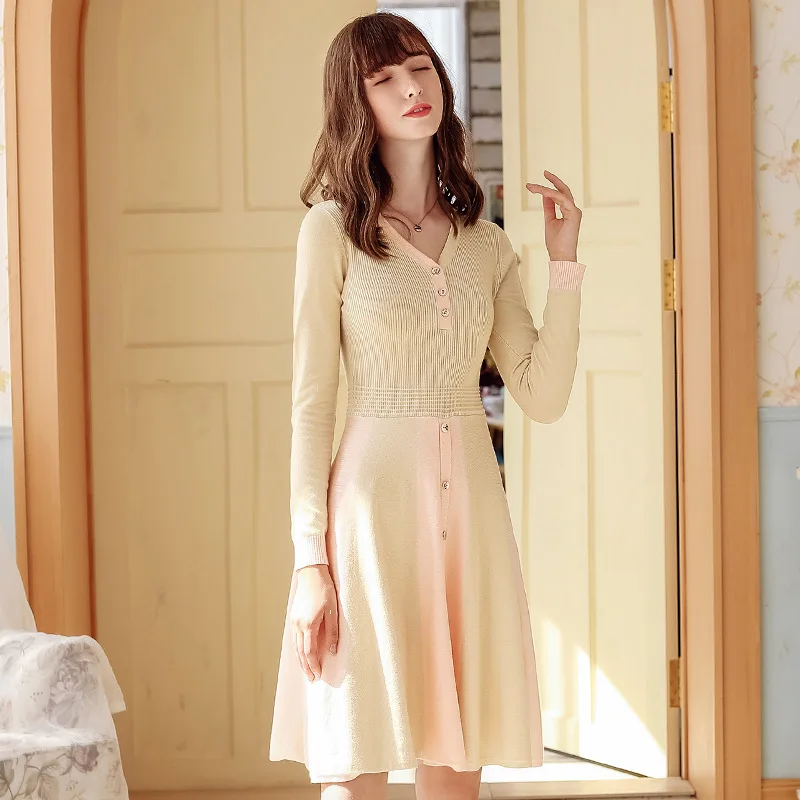 2019 осенне зимнее Новое Женское однотонное офисное облегающее трикотажное платье