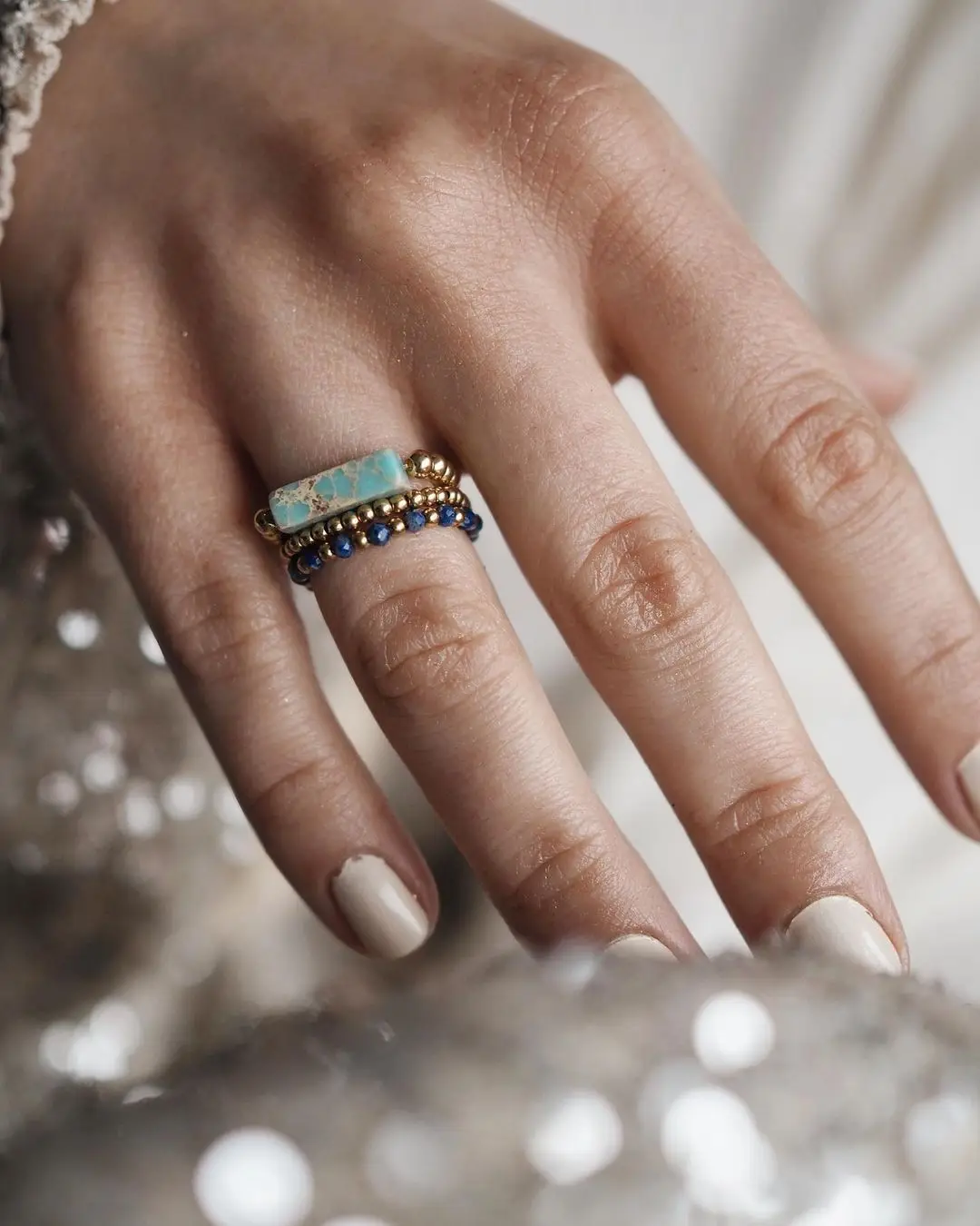 Кольца женские из нержавеющей стали с натуральным камнем золотистые серебристые