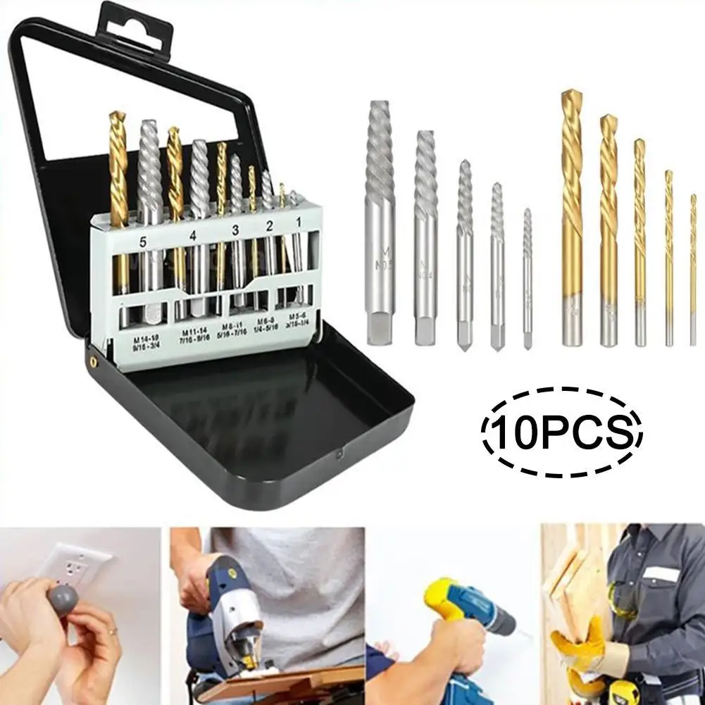 

5/10pcs Convenient Cobalt Left Hand Drill Bit Broken The Extractor with Set Metal Collect Damaged Bolt To Tools Case Screw B9L6