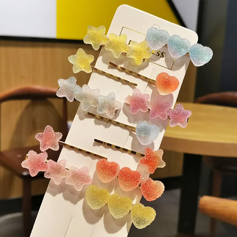 

2pcs Hair Clips Gradient Love Five-pointed Star Soft Candy Hairpin Cute Metal Acrylic Hair Clips for Women Hair Accessories