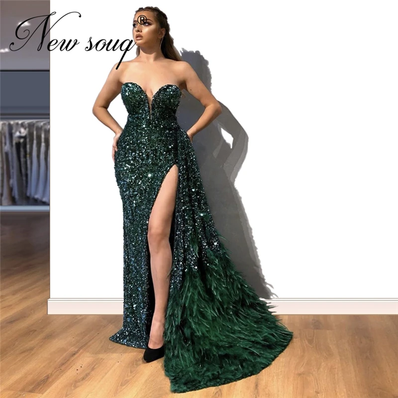 

Hot Green Beading Celebrity Party Dresses 2020 Robe De Soiree Split Side Evening Dress Middle East Long Prom Gown Dubai Couture
