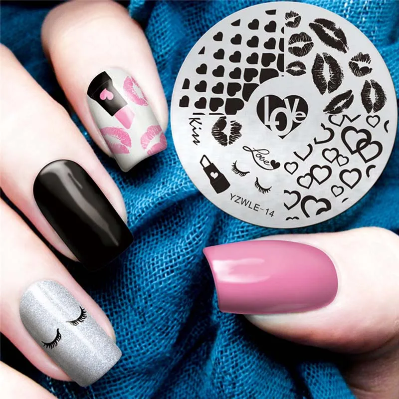 Круглая стемпер для дизайна ногтей нержавеющая сталь поцелуй Бабочка роза