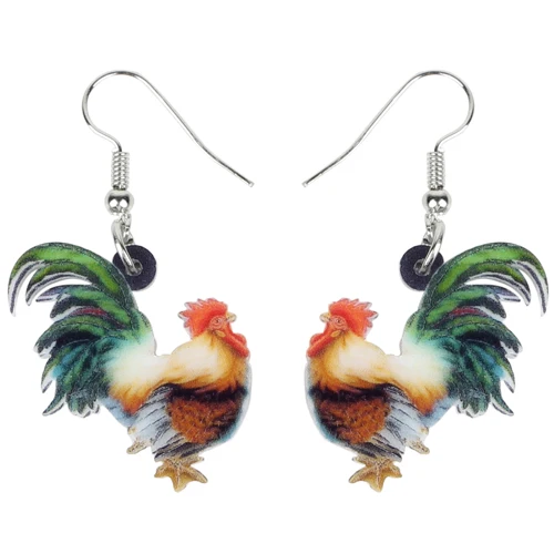 Multicolor WEVENI, акриловые цветочные серьги курица, длинные висячие серьги, новинка, фермерские украшения для женщин, девочек, Мультяшные животные, подвески - Окраска металла: Multicolor