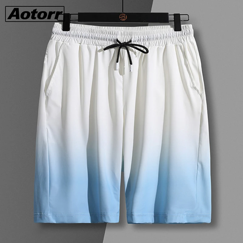 

Gradient Shorts Men Japanese Style Polyester Streetwear Shorts for Men Casual Summer Hip Hop Elastic Waist Running Short Pants