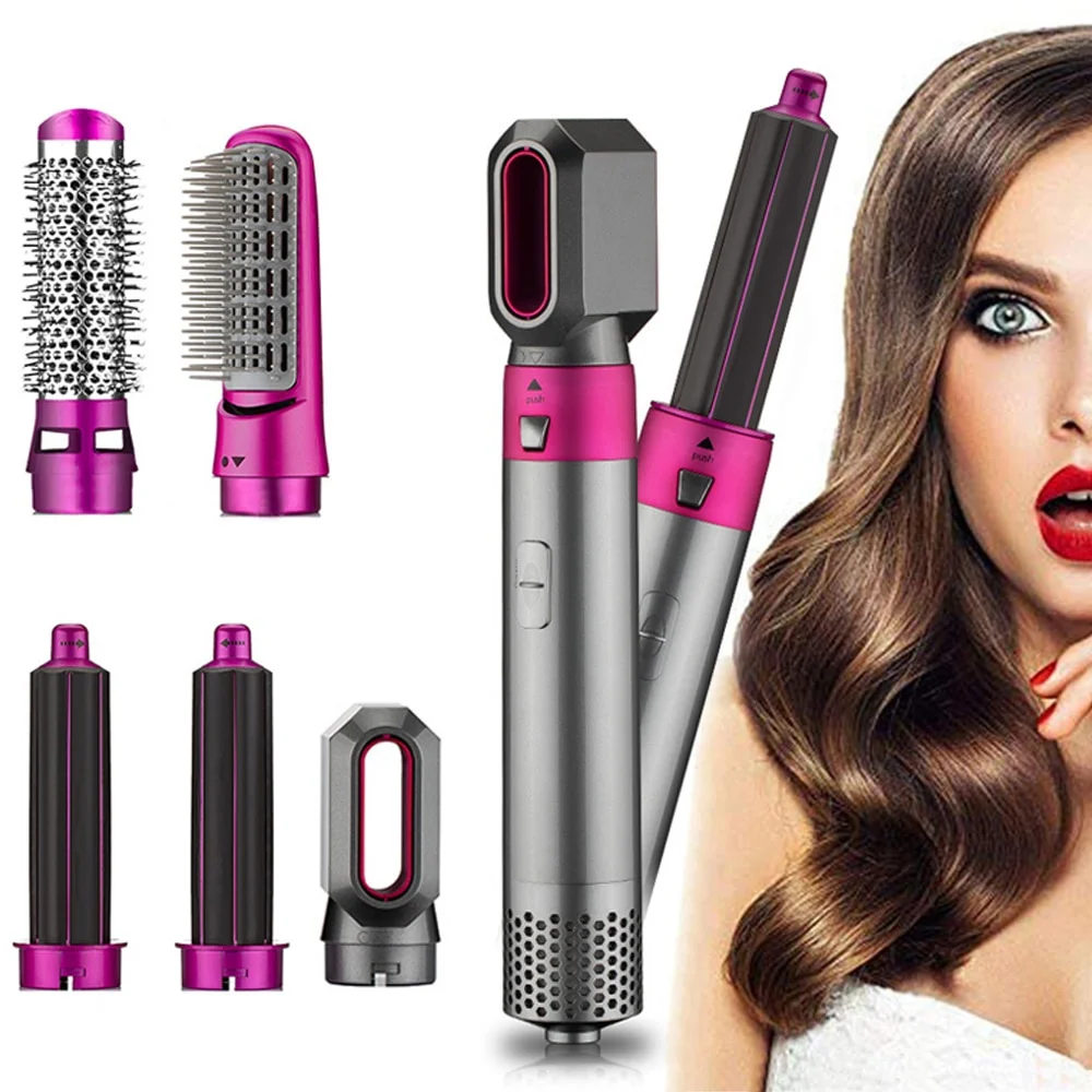 

2021 New Hair Dryer 5 In 1 Electric Blow Dryer Comb Curling Irons Wand Brush Negative Ion Hair Curler Straightener