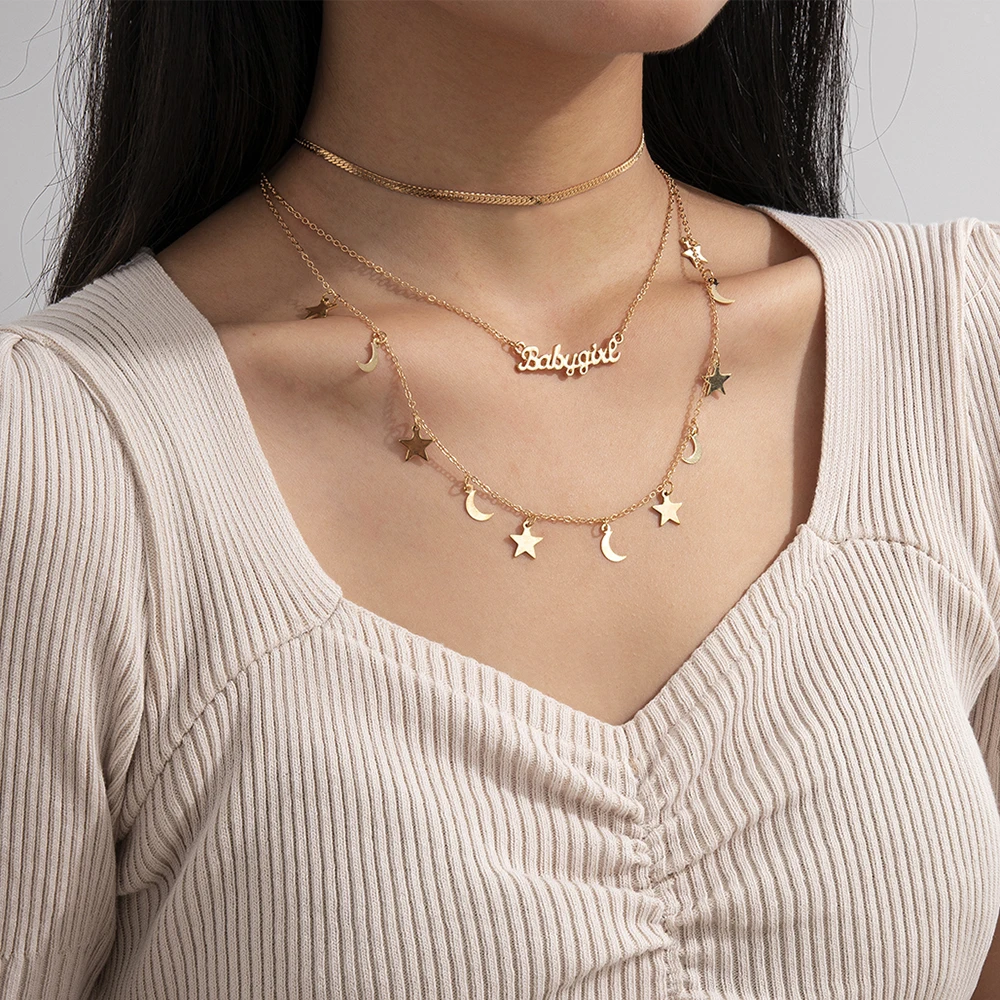 

Lacteo Simple Minimalist Star Moon Pendant Necklace for Women Letter BabyGirl New Year Gifts Necklace Jewelry Female Accessories