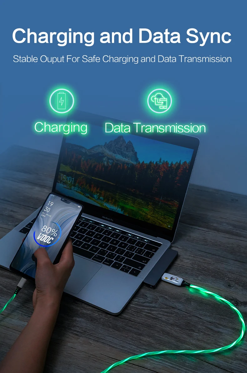 Power4 светильник Micro USB кабель для huawei Xiaomi Nokia samsung 4A 1 м Быстрый usb кабель для зарядки OPPO VIVO светящийся USB кабель
