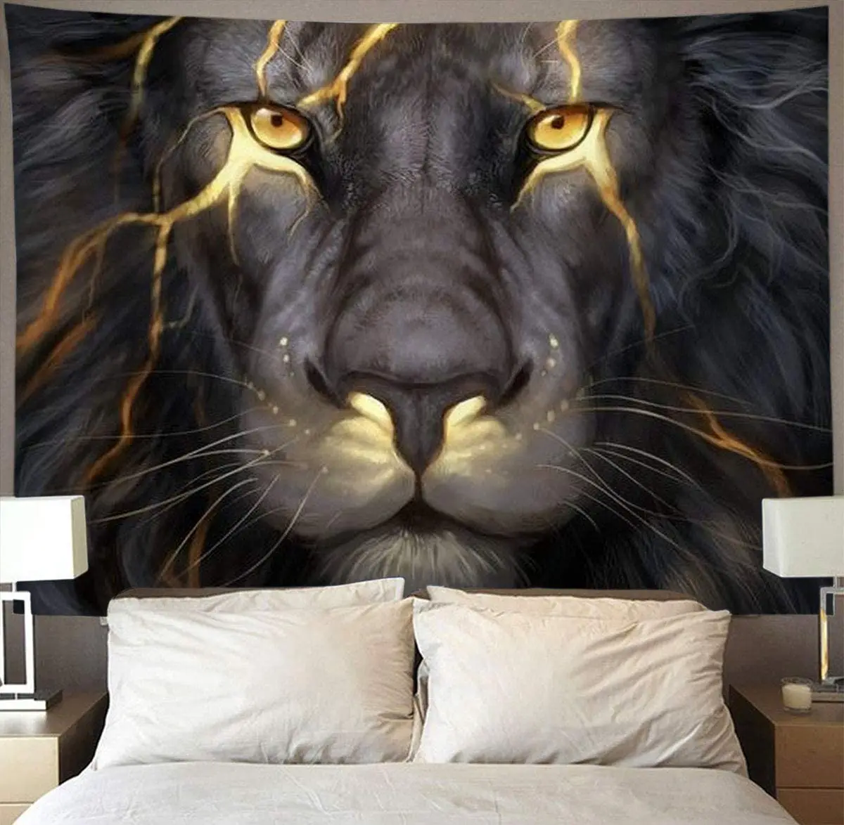 

Golden Cool Lion King Hippie Art Tapestry Background Wall Covering Home Decoration Blanket Bedroom Wall Hanging Tapestries