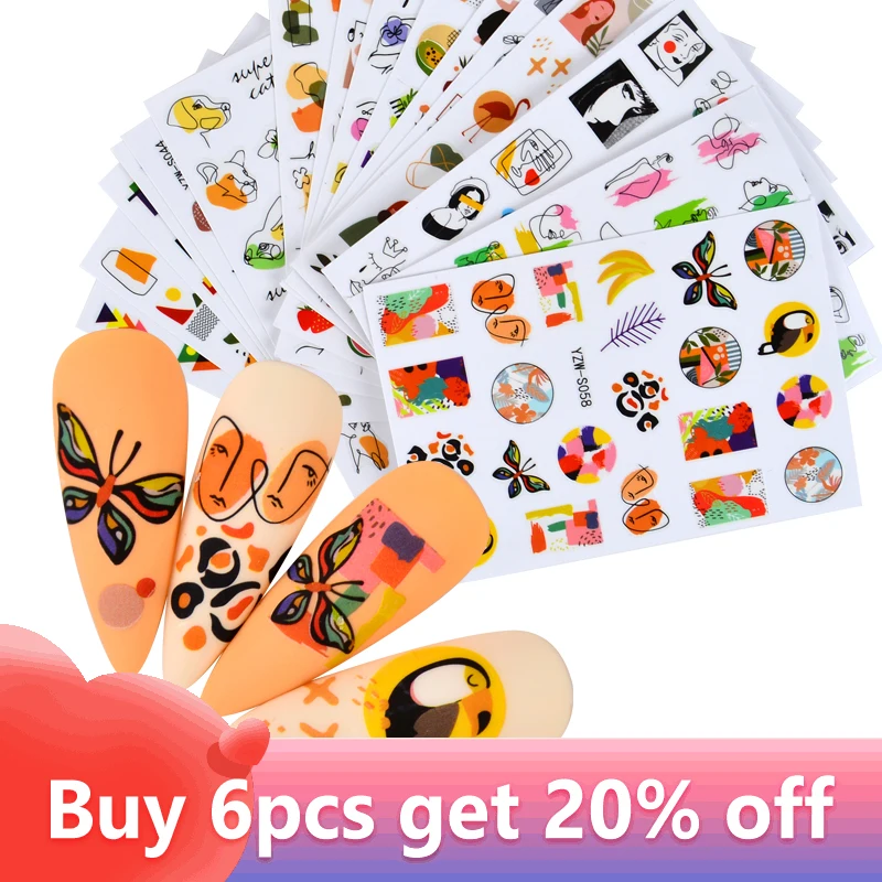 1 лист наклеек для ногтей наклейки абстрактная леди лицо Цветы Листья фрукты