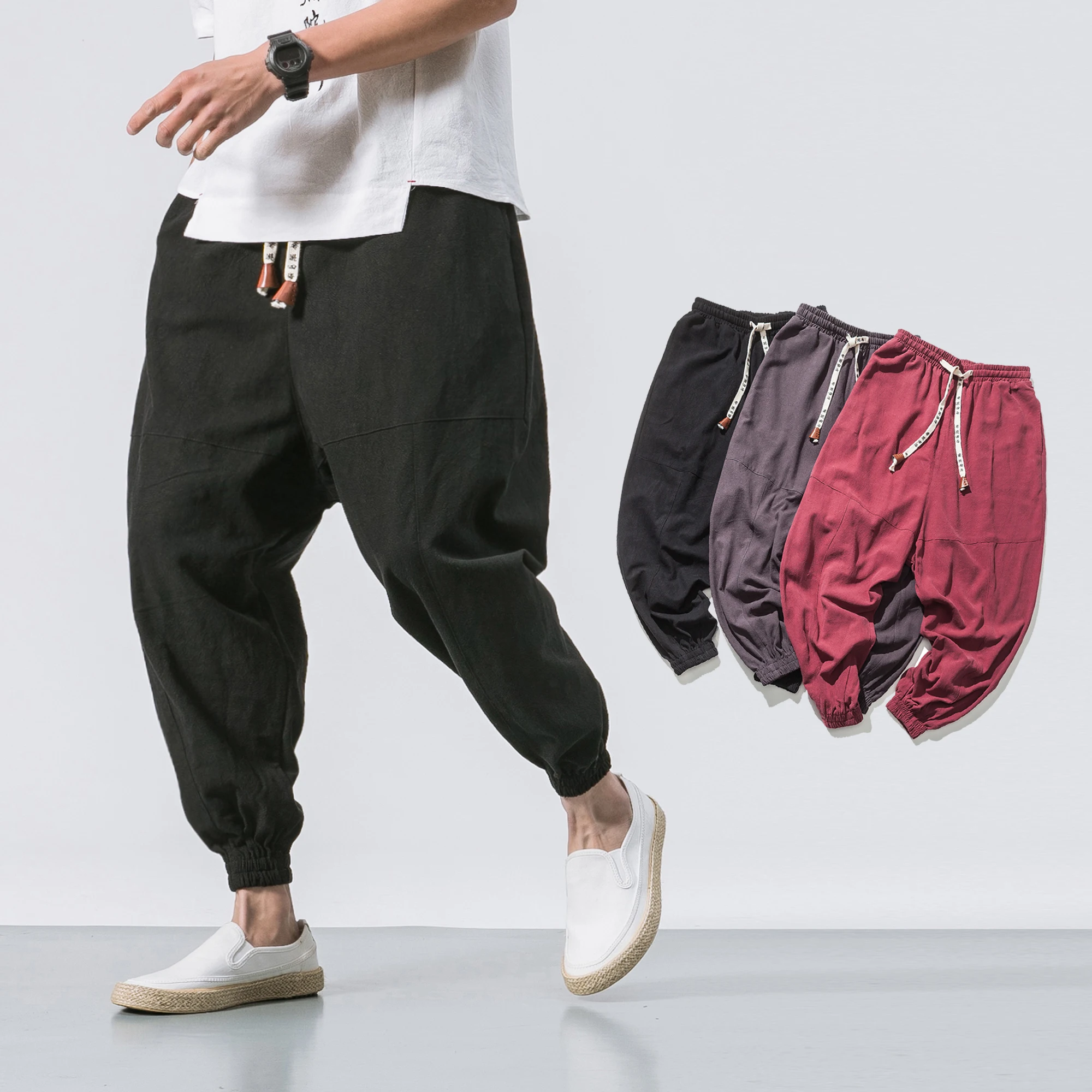 

Men Harem Pants 2022 New Fashion Hip Hop Streetwear Man Casual Loose Pants Cotton Linen Male Trousers Dropshipping