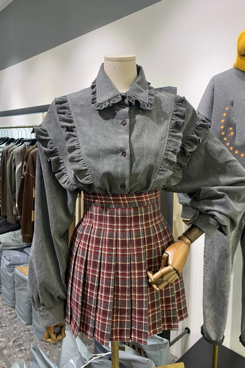 

South Korea Dongdaemun spring 2021 new sweet foreign fashion joker lace plush long-sleeve blouse blouse