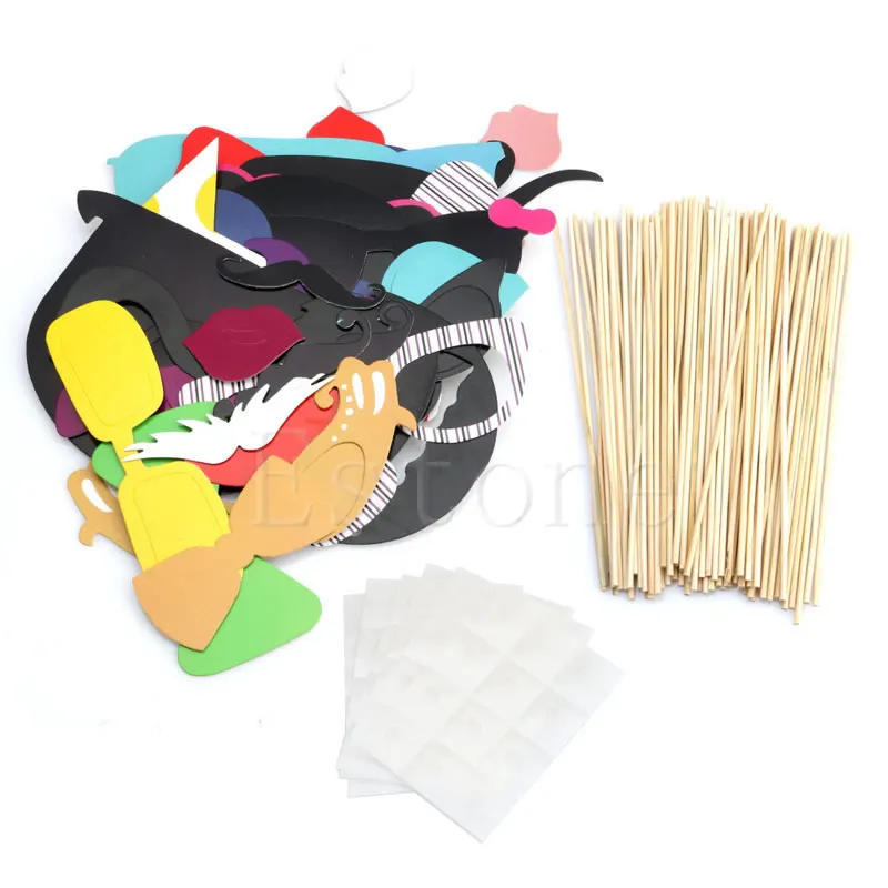 

58PCS Masks Photo Booth Props Mustache On A Stick Birthday Wedding Party DIY