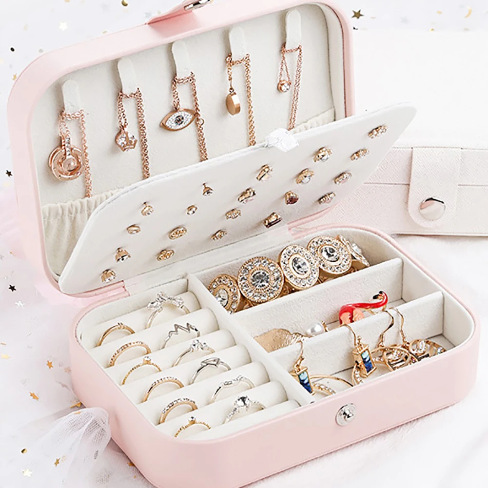 

s_Simple Portable Leather With Earrings Board Jewelry Box Necklace Earrings Ring Multi-function Storage Box