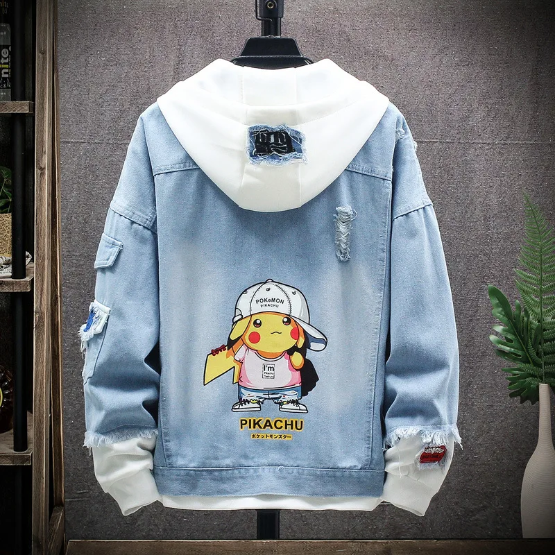 

Denim coat men's 2021 spring new fake two piece men's jacket youth student fashion brand men's clothes