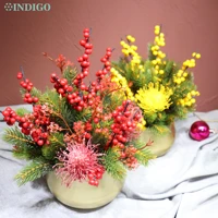 indigo christmas red mistletoe protea bonsai with pot berry pine artificial table flower party event centerpiece original design