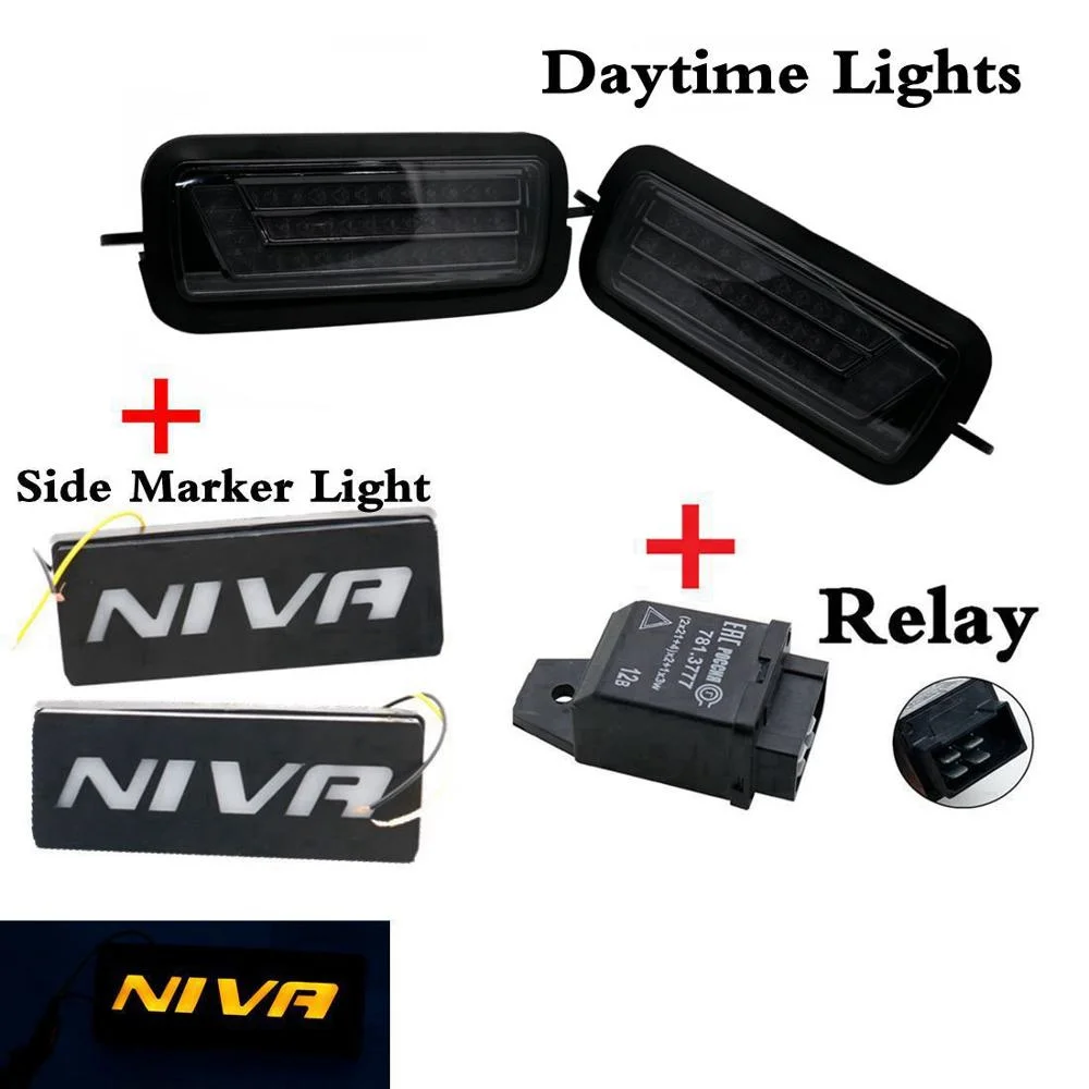 set Для Lada Niva 4X4 URBAN 1995- боковой светодиодный DRL светильник s Белый бегущий Янтарный поворотник функция аксессуары светодиодный задний светильник реле - Цвет: set