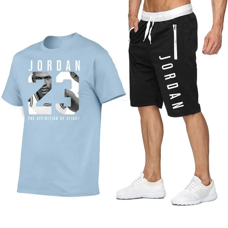 

2021 new Short-sleeved T-shirt + sports shorts, Jordan 23 sportswear for men and women, summer trend leisure