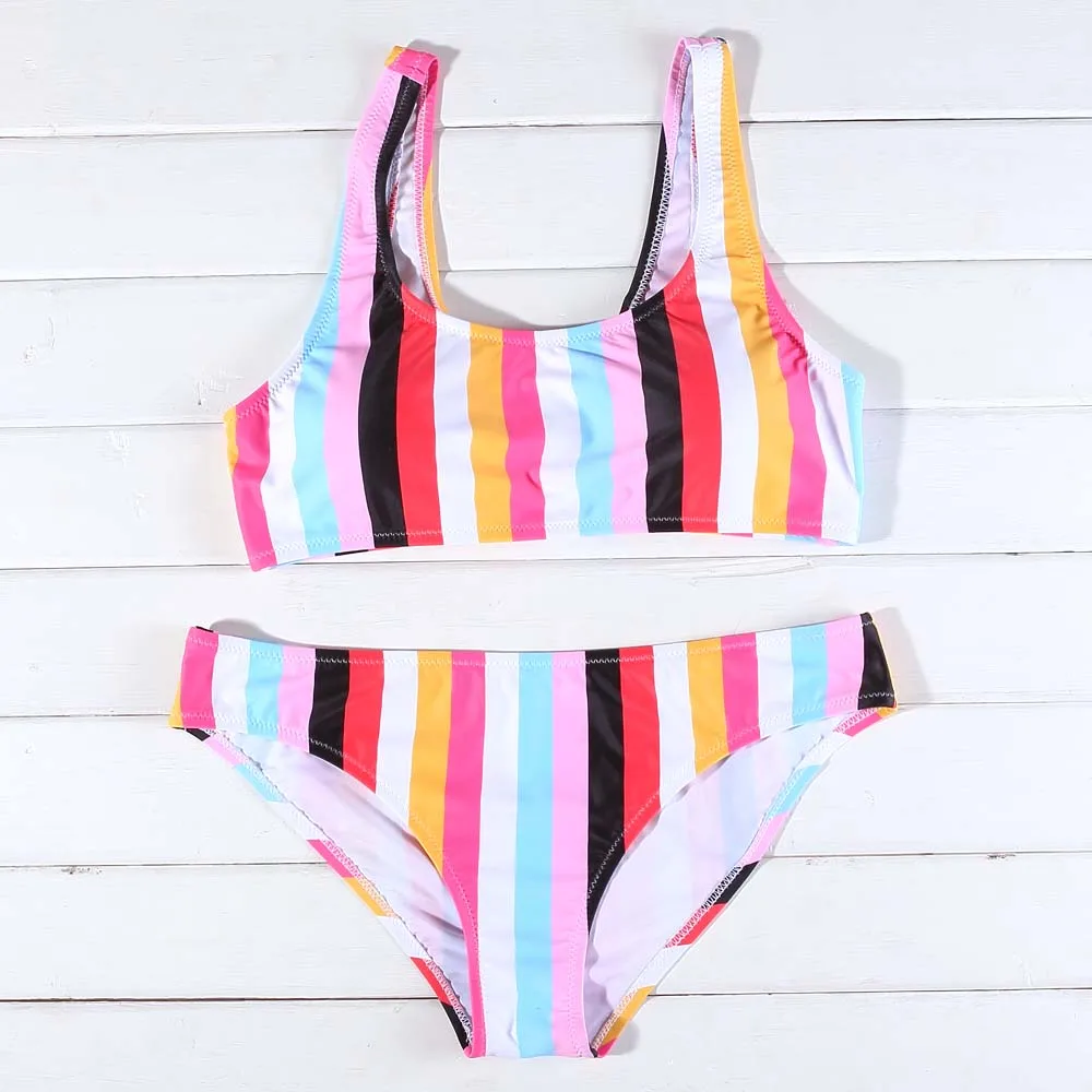 

Paotang2021 Summer New Style European And American Fashion Swimwear Ladies Rainbow Bikini Low Waist Striped Beachwear Two-Piece