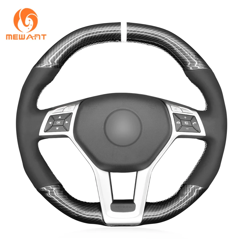 

MEWANT Black PU Carbon Fiber Car Steering Wheel Cover for Mercedes Benz A45 AMG W176 C63 W204 CLA C117 CLS 63 S-Model 2011-2016