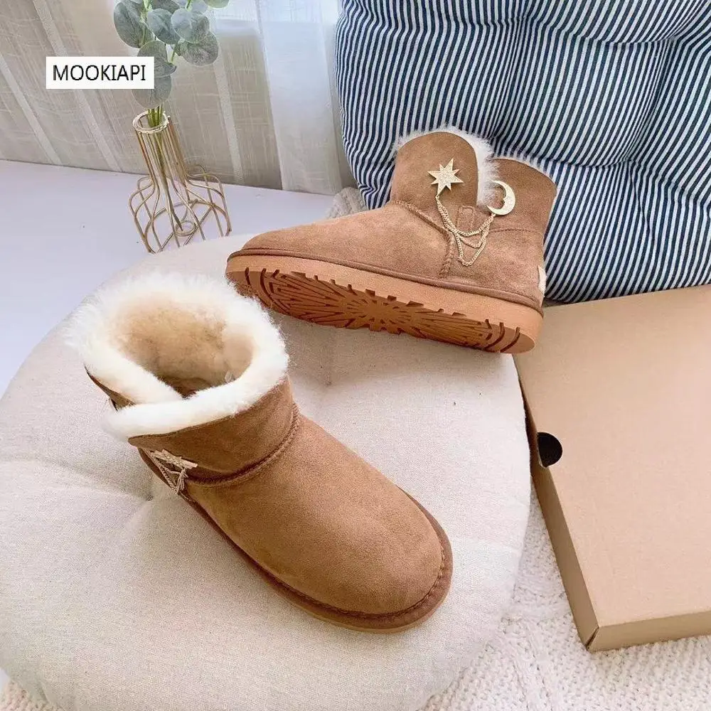 

2019 China's highest quality women boots, real sheepskin, 100% natural wool, snow boots with buckle and chain, free delivery, 4