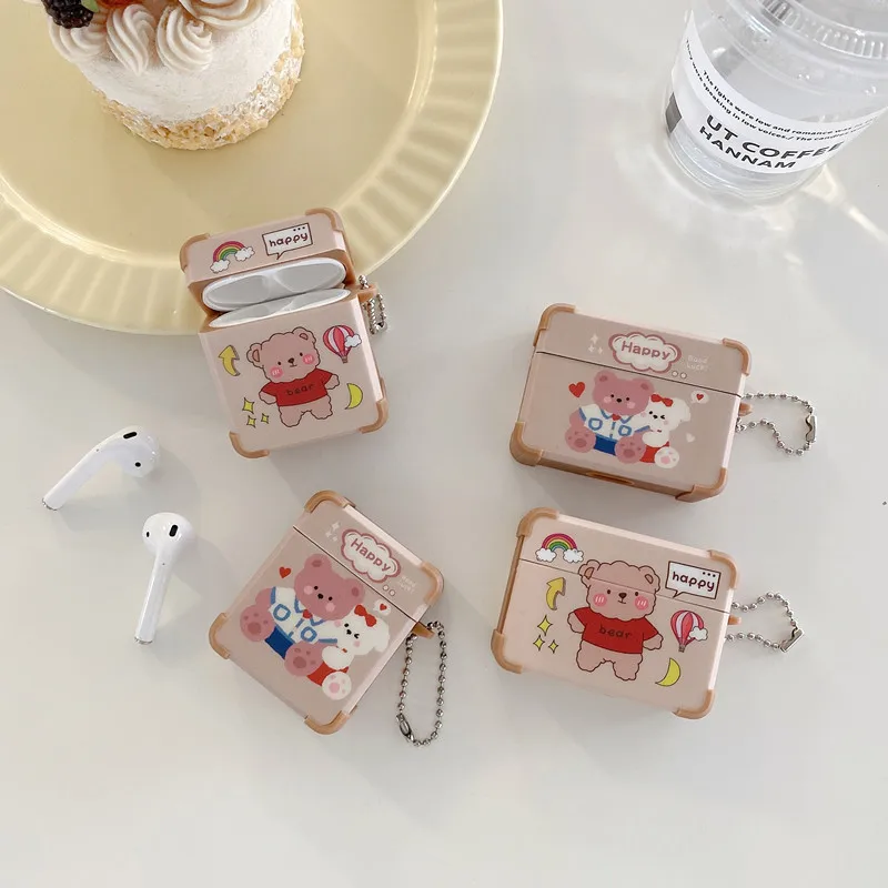 

Новый милый мультяшный Счастливый медведь чехол для наушников AirPods Pro Чехол Мультяшные наушники чехол для AirPods 1 2 3 мягкий чехол с подвеской