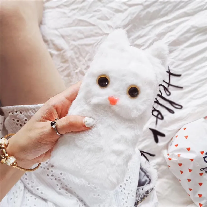 

Silicone Cover Winter Warm Plush Cute Cat Case Pure Color Animal Phone Bag Cat Ear For Samsung Galaxy F41 6.4inch SM-F415F