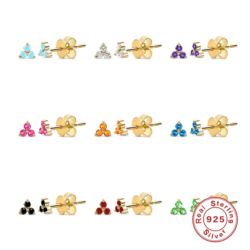 

Canner 925 Sterling Silver Earrings For Women Geometric Clover Colored Zircon Piercing kolczyki damskie Pendientes Plata 925