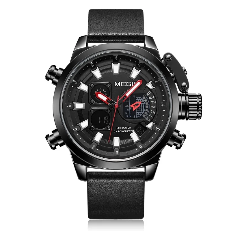 Часы наручные MEGIR Мужские Цифровые брендовые Роскошные светодиодные кварцевые
