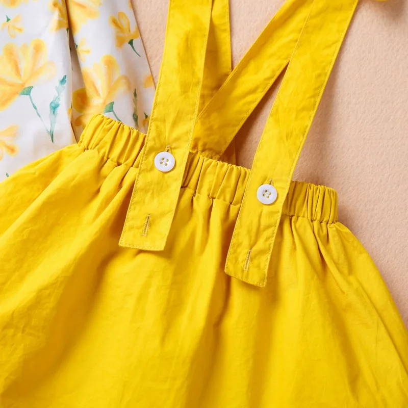 

Baby Girl Clothes Set Floral Short Sleeve Tops T Shirt Suspender Skirts Outfits Fashion 2Pcs Baby Girls Dress Clothing Set