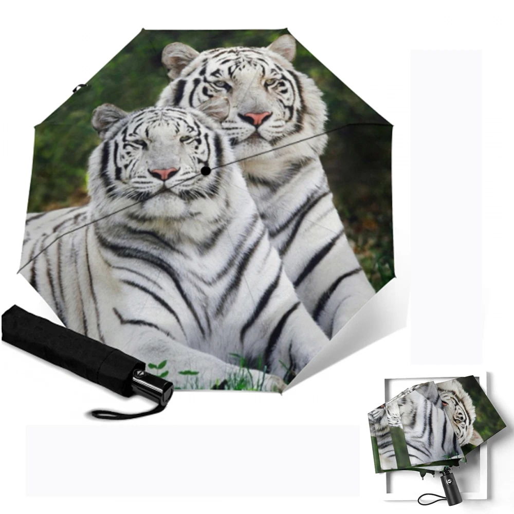 Ветрозащитный автоматический зонт с принтом тигра защита от дождя и солнца 3
