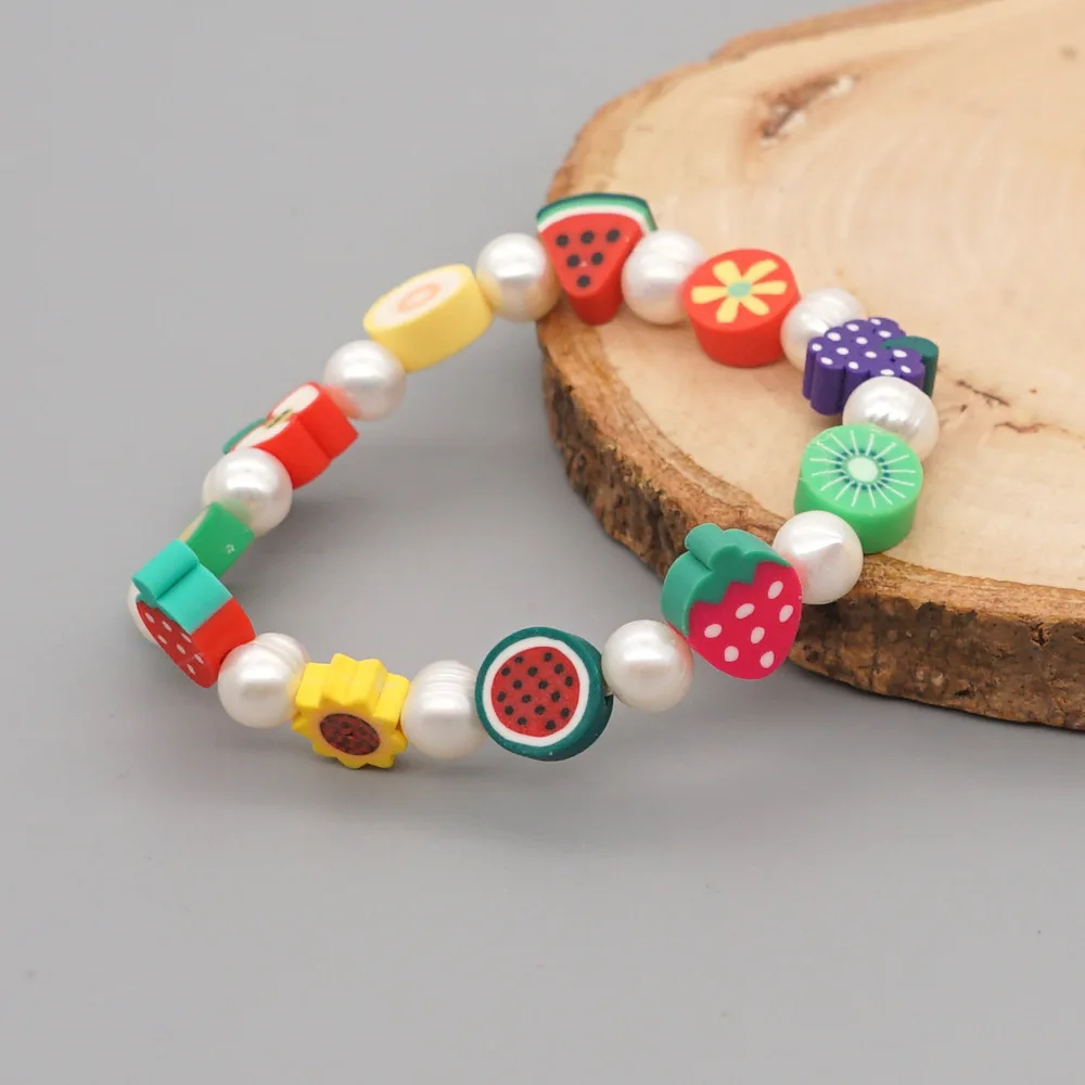

PUNKI Lovely Fruit Watermelon Strawberry Lemon Pear Charm Bracelets Polymer Clay Colorful Charm Bracelets Girls Birthday Gifts