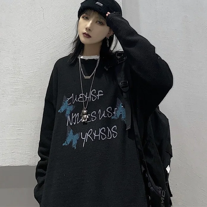 

Оригинальный дизайн Ins корейский Ретро тренд Бабочка печать дыра вязаный пуловер свитер для мужчин и женщин 2021