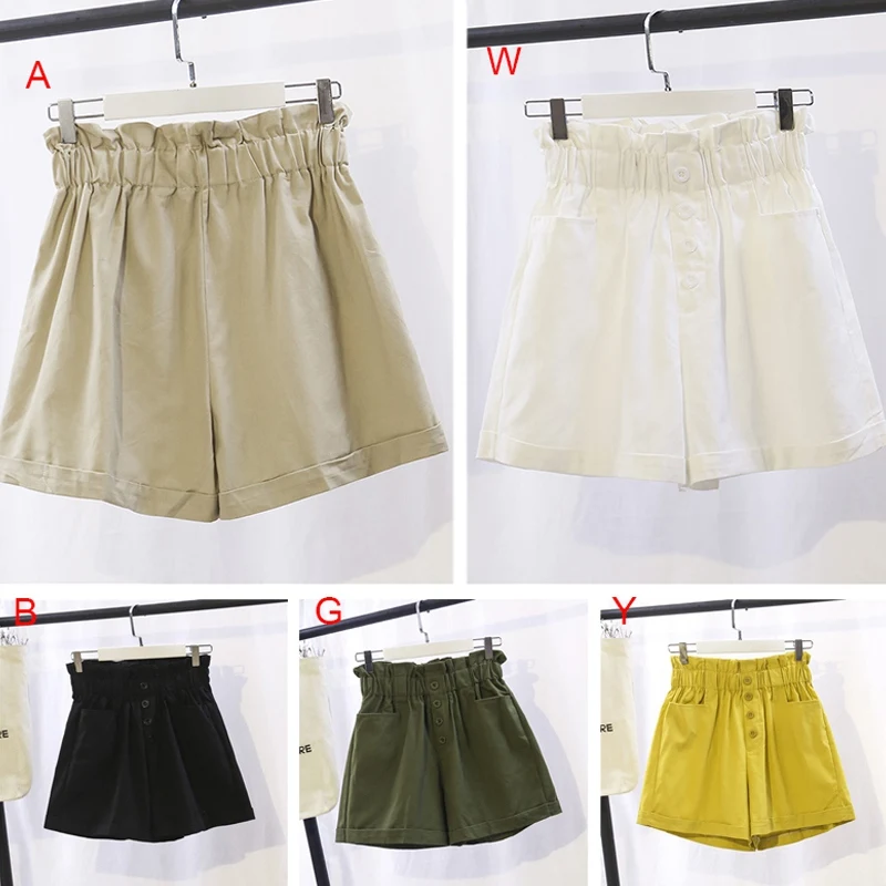 

SHORT 2019 Summer Shorts Women's Wide Leg Elastic Waist Solid Color Summer Pockets Casual Hot Short feminino spodenki damskie