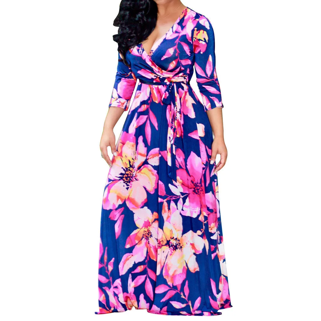 Модное женское Повседневное платье большого размера S-5XL с цветочным принтом