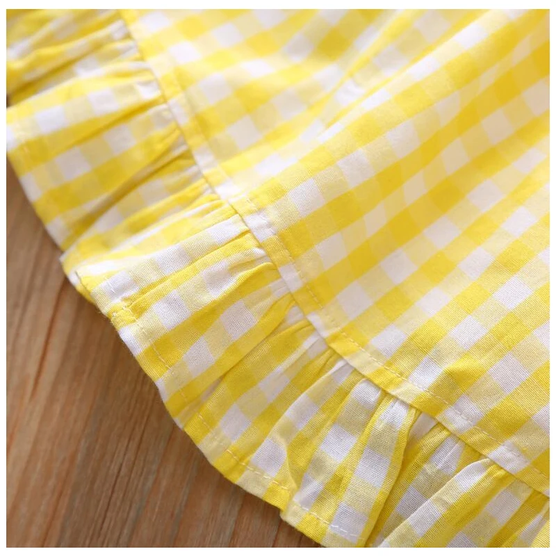 

Camisole and Skirt Suit Cotton Sling Sleeveless Ruffle Grid Yellow White Color Block Skirt Fashion Girls Clothes Gifts for Kids