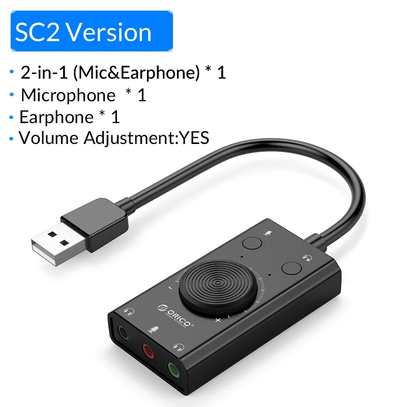 SC2 Многофункциональная USB внешняя звуковая карта ORICO+ 1 разъем для микрофона 3,5 мм адаптер для отключения звука Регулировка громкости Бесплатный привод - Цвет: SC2