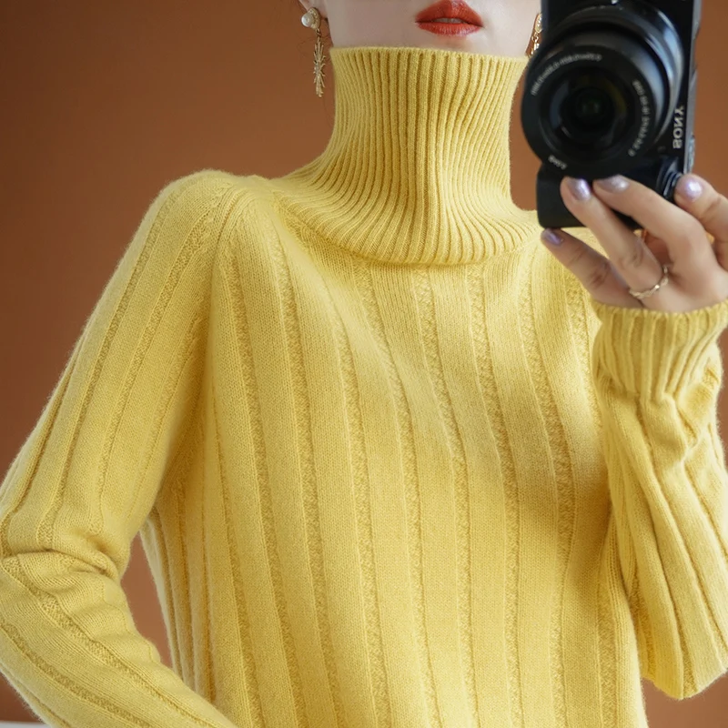 

jumper women turtleneck sweater winter thick striped pullover casual full sleeves short casual loose sweeaters
