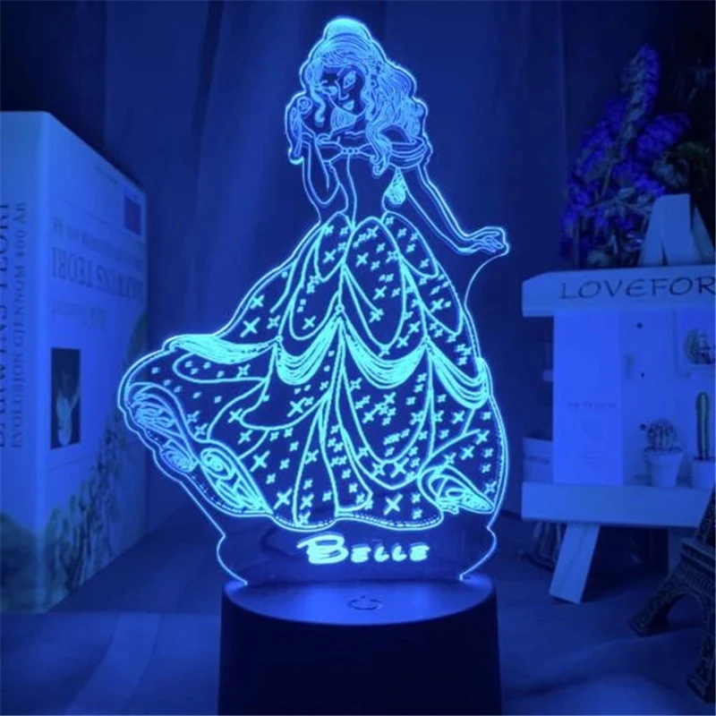 3D визуальная лампа Disney фигурка принцессы Алиса Золушка жасмин светодиодный