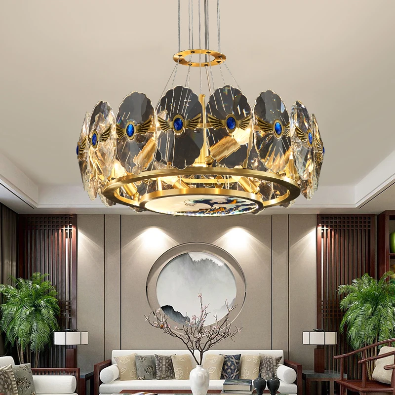 

Китайский стиль Медь Кристалл Стеклянная Люстра светильник и вилл класса «люкс гостиная столовой чехлы для Люстра, создающая атмосферу