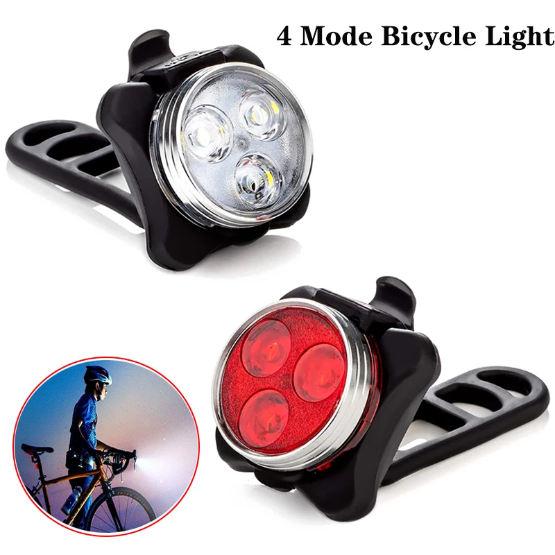 

4 Modes Bicycle Light USB Rechargeable Waterproof Bike Headlight Tail Lamp Safety Warning Front Back light Cycling Accessories