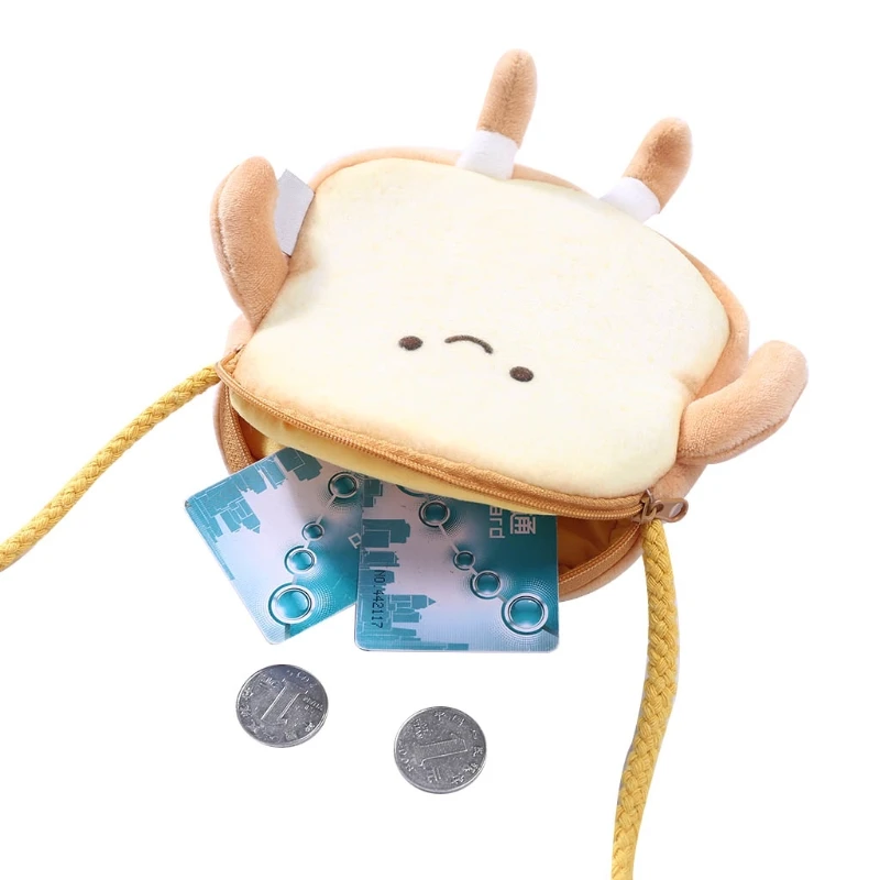 

Cute Bread Toast Plush Coin Purse Earphone Lipstick Bag Shoulder Handbag Toys Birthday Gift
