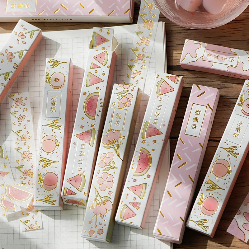 20 Sheets /Box Long Golden Bling Peach Strawberry Feather DIY Decorative Tape Stickers Material Paper