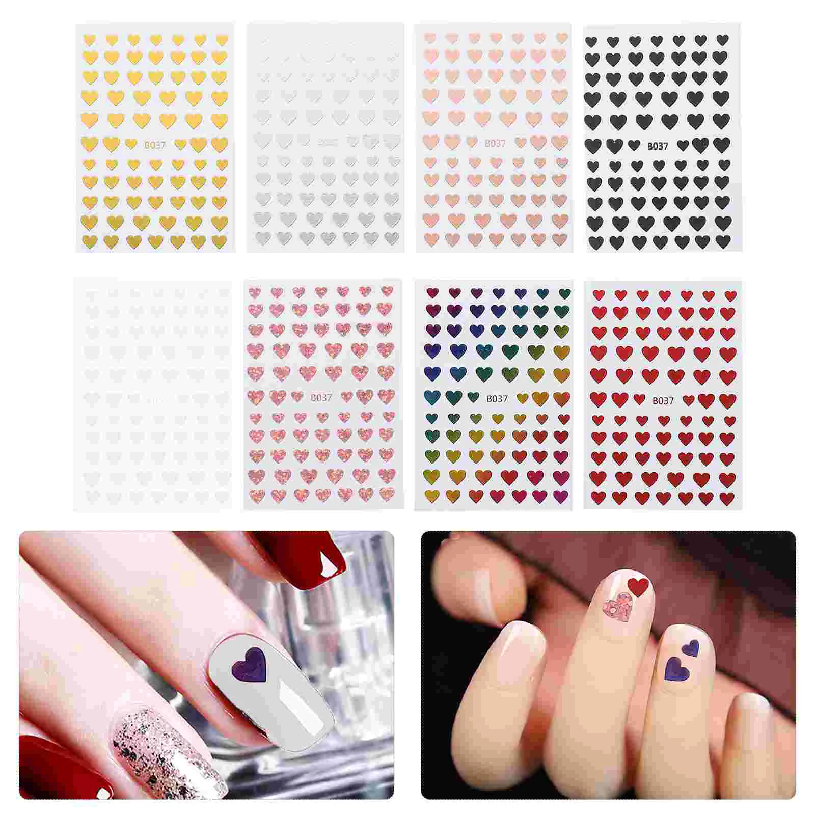 

8 Sheets Romantic Heart Shaped Nail Stickers Heart Manicure Decal Decors