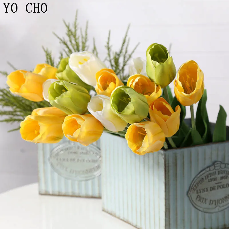 

9pcs/lot Silk Tulip Artificial Flowers Wedding Decor Fake Flowers for Home Party Christmas Artificial Silk Tulips DIY Decoration