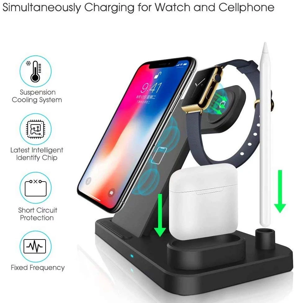 FDGAO 4 в 1 зарядная док-станция Подставка держатель для ручки USB C Складная 10 Вт Быстрое беспроводное зарядное устройство Qi для IPhone 11 Pro XS Max XR X 8 Apple Watch 5 4 3 2 1 Airpods samsung S10 S9 s8 Plus Note