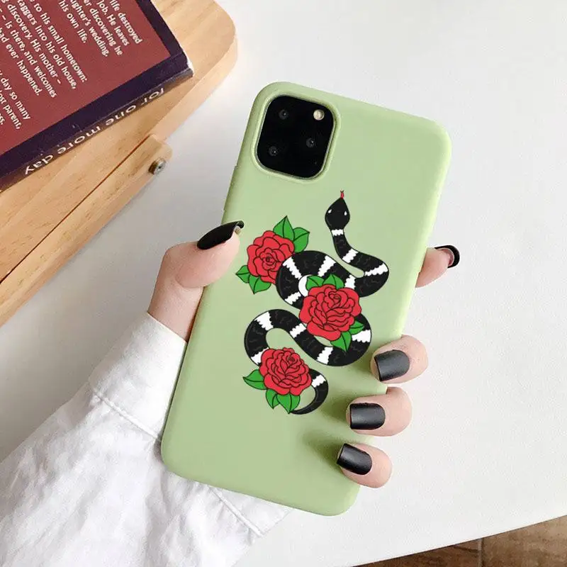 

Hand Snake aesthetics flower Phone Case Candy Color for iPhone 6 7 8 11 12 s mini pro X XS XR MAX Plus