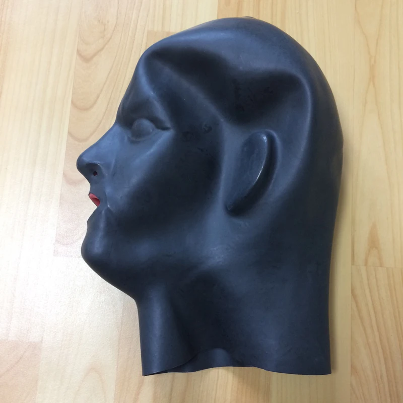 

3D Mould Made Black Latex Hood Mask with Nose Tubes and Mouth Plug One Size BNLM169